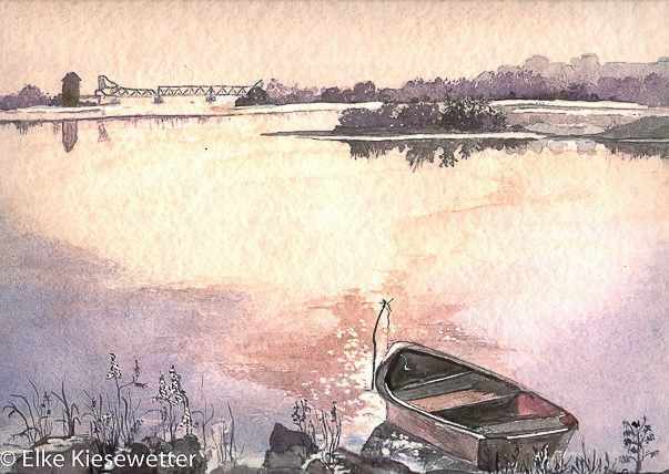 Boat in Sunset, 1999, North Germany, Watercolour